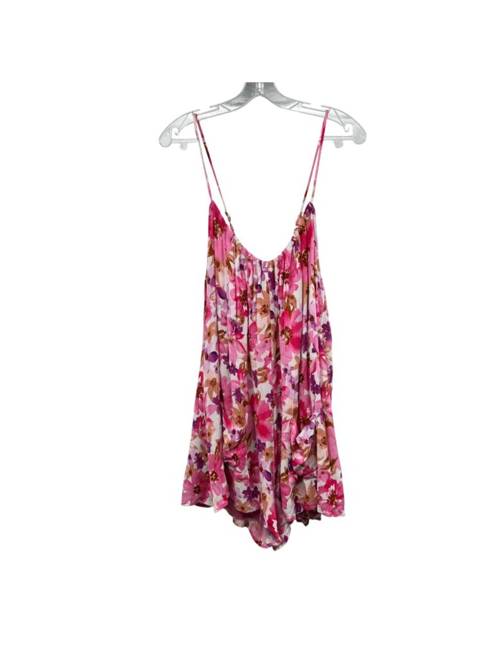KORI Womens Floral Romper Scoop Neck Sleeveless Pink/Multi Size Large Pockets